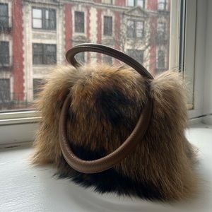 Real fur handbag purse with detachable crossbody chain